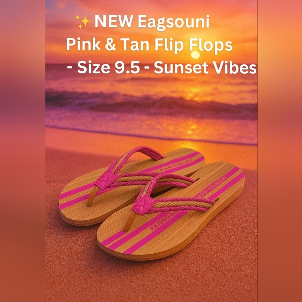 Eagsouni Pink and Tan Sandals Casual Flip Flops | NEW